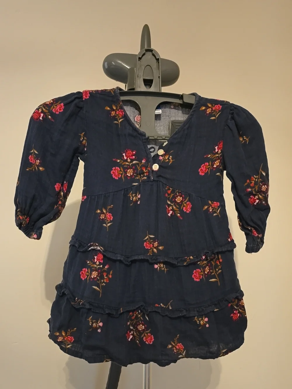 Old Navy Navy Floral Tiered Dress with Pink & Red Blooms